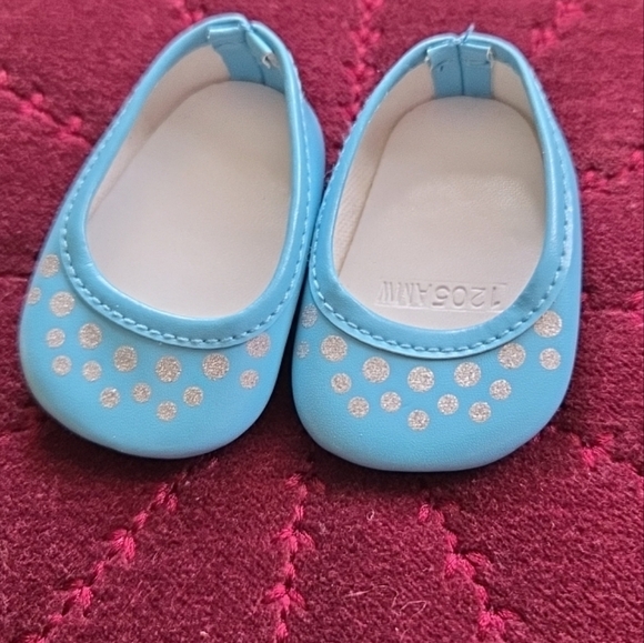 American Girl Doll Truly Me Light Blue Sparkle Ballet Flat Shoes Silver Dots - Picture 1 of 2